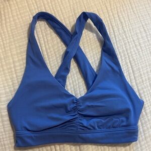 Seamless Blue Cross-Back Sports Bra